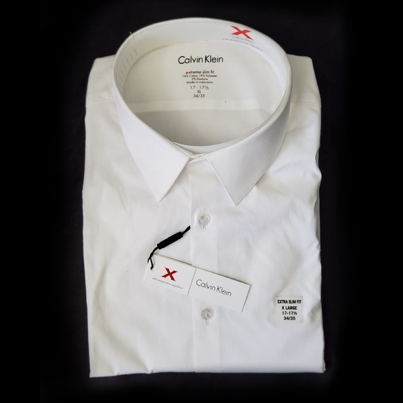 calvin klein extreme slim fit white dress shirt Calvin Klein Steel+ Men's White Dress Shirt Regular Fit French Cuff No –  JNL Trading main image 0